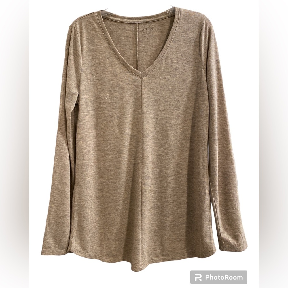 Apt 9 Tan Sparkly Long Sleeve Shirt Size Small